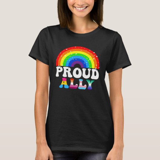 Proud Ally LGBTQ Lesbian Gay Bisexual Trans Rainbo Tシャツ (正面)