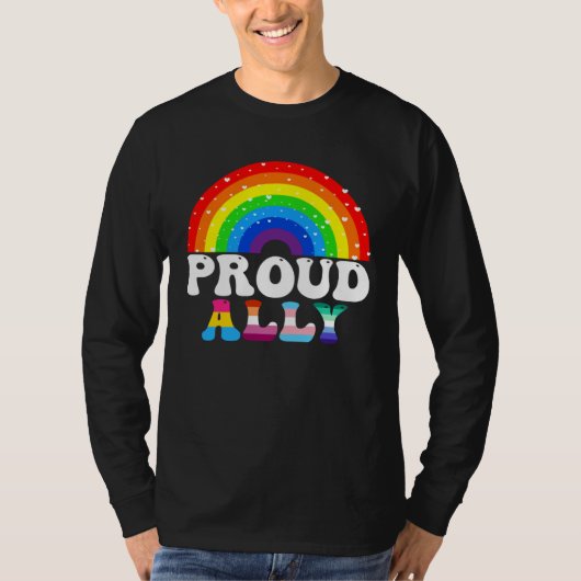 Proud Ally LGBTQ Lesbian Gay Bisexual Trans Rainbo Tシャツ (正面)