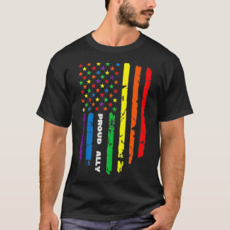 Proud Ally Rainbow Gay American Flag LGBT Pride mo Tシャツ