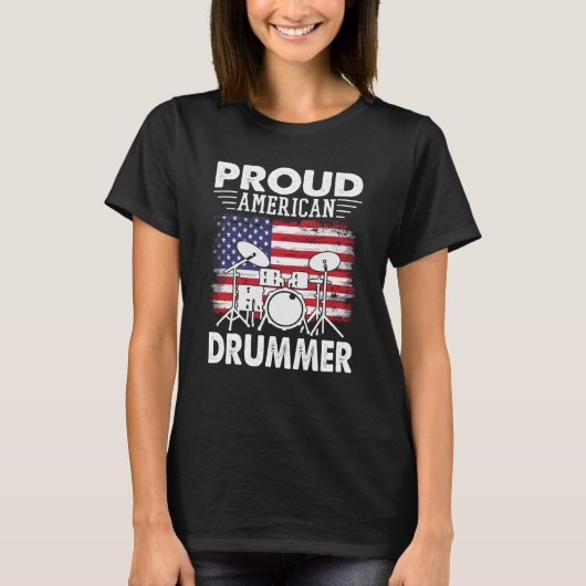 Proud American Drummer US Flag Musicians And Percu Tシャツ (正面)