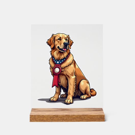 Proud American Golden Retriever Vintage Tee 4 アクリルサイン (正面)