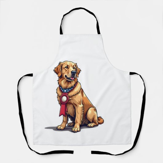Proud American Golden Retriever Vintage Tee 4 エプロン (正面)