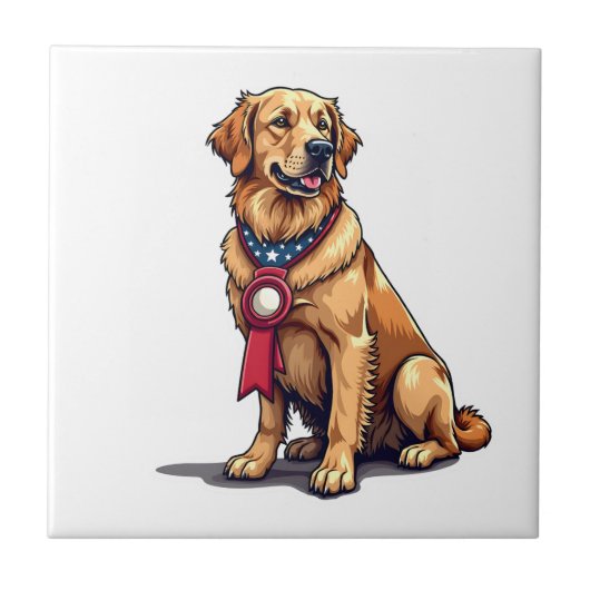 Proud American Golden Retriever Vintage Tee 4 タイル (正面)