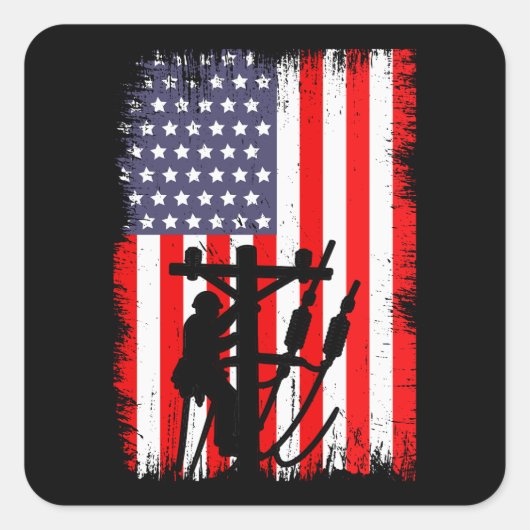 Proud American Lineman Patriotic Utility Worker スクエアシール (正面)