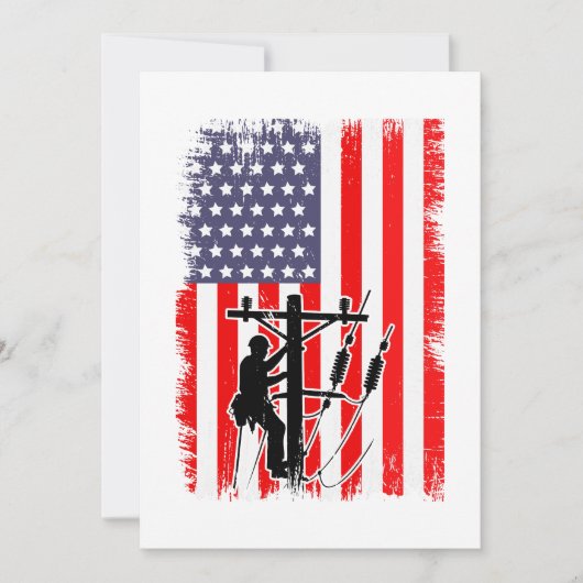 Proud American Lineman Patriotic Utility Worker 招待状 (正面)