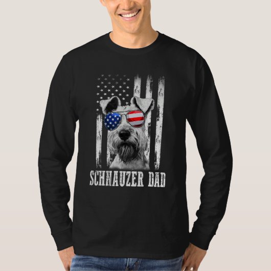 Proud American Schnauzer Flag  Dog Dad Mom Tシャツ (正面)