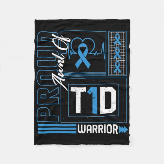 Proud Aunt Of T1d Warrior Ribbon Diabetes Awarenes フリースブランケット (正面)