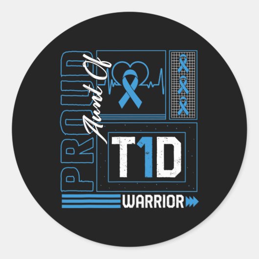 Proud Aunt Of T1d Warrior Ribbon Diabetes Awarenes ラウンドシール (正面)
