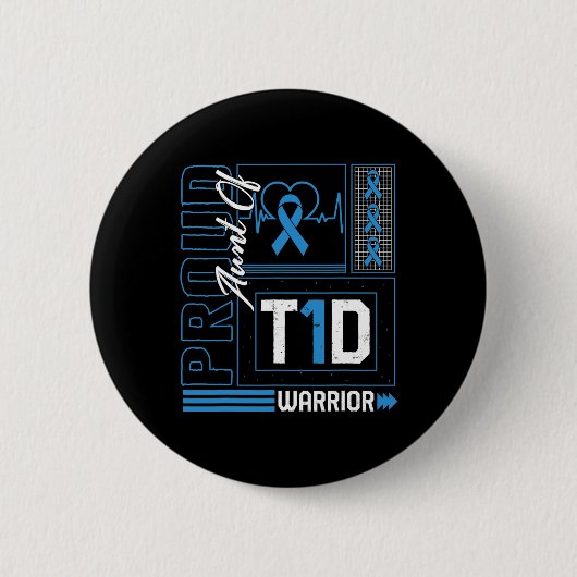 Proud Aunt Of T1d Warrior Ribbon Diabetes Awarenes 缶バッジ (正面)