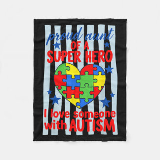 Proud Aunt Superhero Autism Awareness Puzzle Heart フリースブランケット