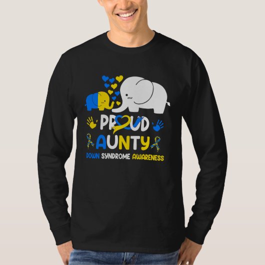 Proud Aunty Down Syndrome Awareness Yellow Blue Ri Tシャツ (正面)