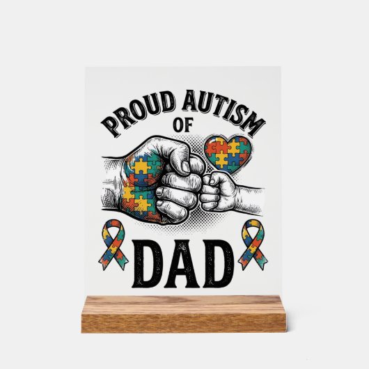 Proud Autism Dad Vintage Engraving Awareness Shirt アクリルサイン (正面)