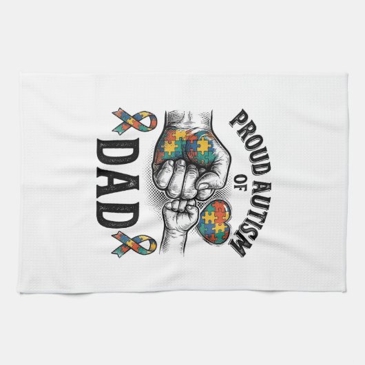 Proud Autism Dad Vintage Engraving Awareness Shirt キッチンタオル (横)