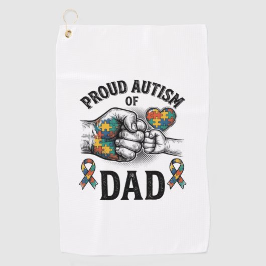Proud Autism Dad Vintage Engraving Awareness Shirt ゴルフタオル (正面)
