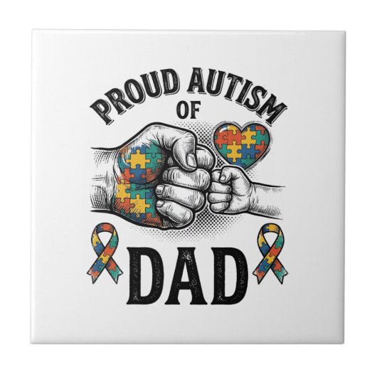 Proud Autism Dad Vintage Engraving Awareness Shirt タイル (正面)