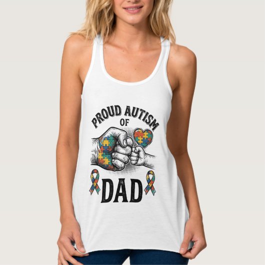 Proud Autism Dad Vintage Engraving Awareness Shirt タンクトップ (正面)