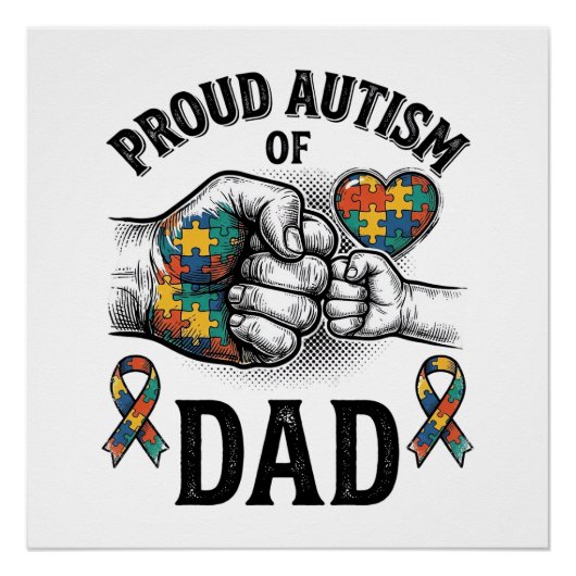 Proud Autism Dad Vintage Engraving Awareness Shirt ポスター (正面)