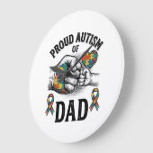 Proud Autism Dad Vintage Engraving Awareness Shirt ラージ壁時計 (傾斜)