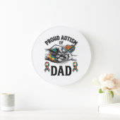 Proud Autism Dad Vintage Engraving Awareness Shirt ラージ壁時計 (ホーム)