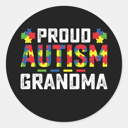 Proud Autism Grandma Awareness Autistic Family ラウンドシール (正面)