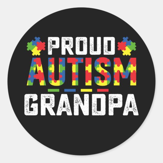 Proud Autism Grandpa Awareness Autistic Family ラウンドシール (正面)
