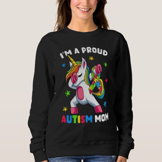 Proud Autism Mom Dab Dance Women's Dabbing Unicorn スウェットシャツ (正面)