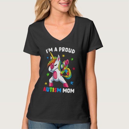Proud Autism Mom Dab Dance Women's Dabbing Unicorn Tシャツ (正面)