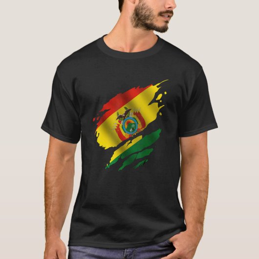 Proud Bolivian Root Torn Ripped Bolivia Flag Tシャツ (正面)