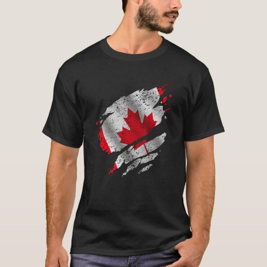 Proud Canadian Root Torn Ripped Canadia Flag Tシャツ (正面)