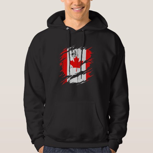 Proud Canadian  Torn Ripped Canada Flag パーカ (正面)