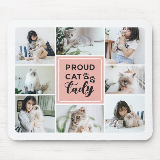 Proud Cat Lady Blush Pink Photo Collage マウスパッド (正面)