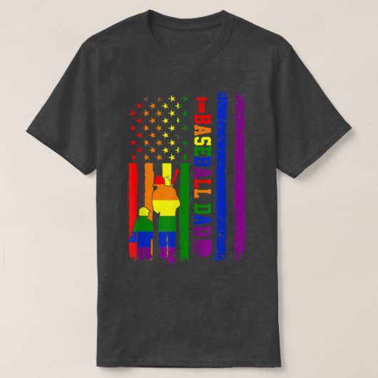 Proud Dad Gay Son Pride Rainbow Flag LGBT Baseball Tシャツ (デザイン正面)