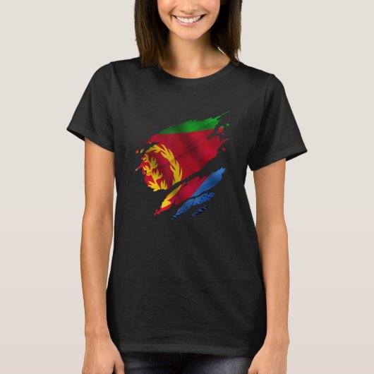Proud Eritrean Root Torn Ripped Eritrea Flag Tシャツ (正面)