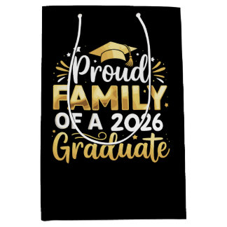Proud Family Of A 2026 Graduate 26 Gold Graduation ミディアムペーパーバッグ