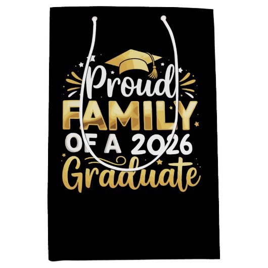 Proud Family Of A 2026 Graduate 26 Gold Graduation ミディアムペーパーバッグ (正面)