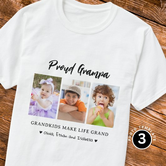 Proud Grampa Grandkids Make life Grand 3 Photo  Tシャツ