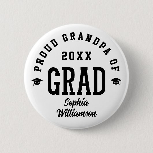 Proud Grandpa Grad Varsity Typography Graduation 缶バッジ (正面)