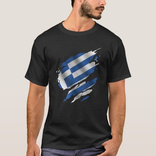 Proud Greece Root Torn Ripped greek Flag Tシャツ (正面)