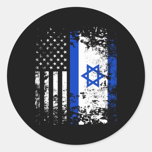 Proud Israeli Usa Flag Patriotic Pride American Is ラウンドシール (正面)