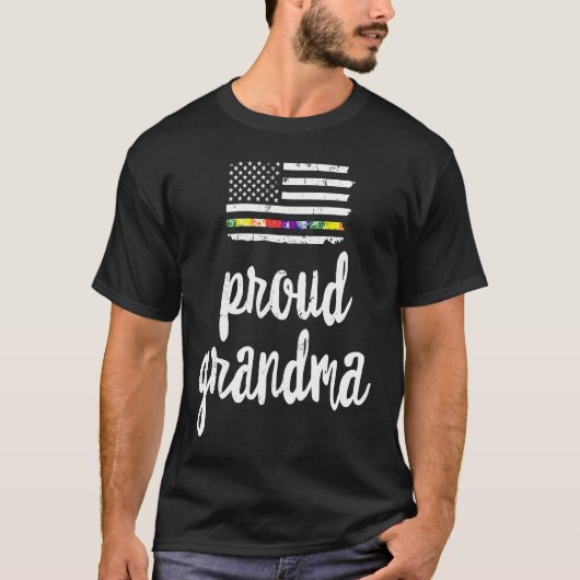Proud LGBTQ Grandma American USA Flag Pride Ally R Tシャツ (正面)