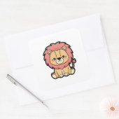 Proud Lion – Cute Kawaii Animal Illustration スクエアシール (封筒)