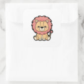 Proud Lion – Cute Kawaii Animal Illustration スクエアシール (バッグ)