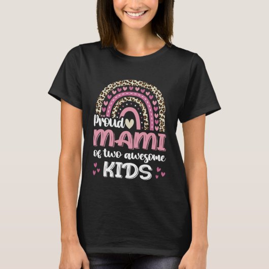 Proud Mami Of Two Awesome Kids Leopard Rainbow Mom Tシャツ (正面)