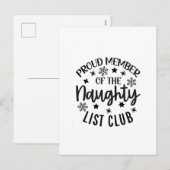 Proud Member of the Naughty List Club Christmas シーズンポストカード (正面/裏面)