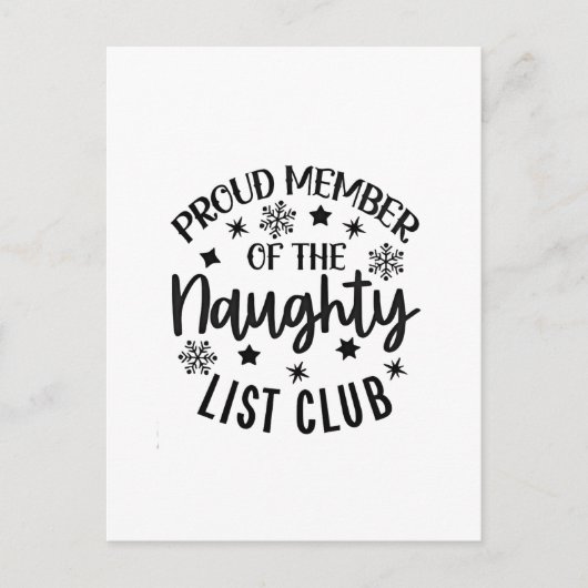 Proud Member of the Naughty List Club Christmas シーズンポストカード (正面)