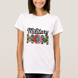 Proud Military Mom Camo and American Flag Design Tシャツ