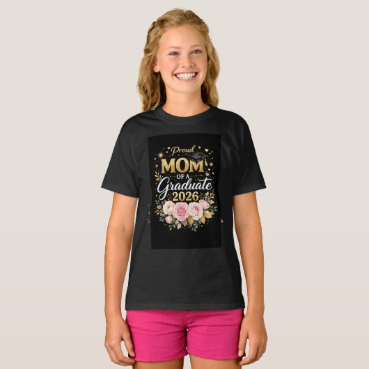 Proud Mom of a Graduate 2026 – Elegant Gold & Flor Tシャツ (正面フル)