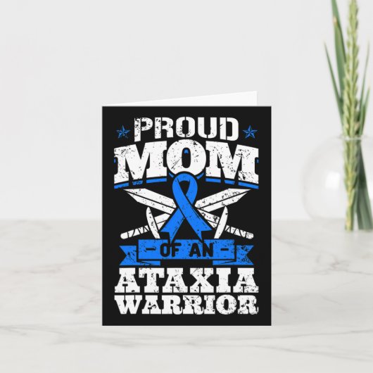 Proud Mom Of An Ataxia Warrior Awareness Ribbon Dy カード (正面)