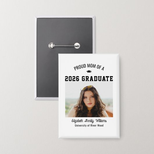 Proud Mom Senior Custom Year Graduate Photo Parent 缶バッジ (正面/裏面)