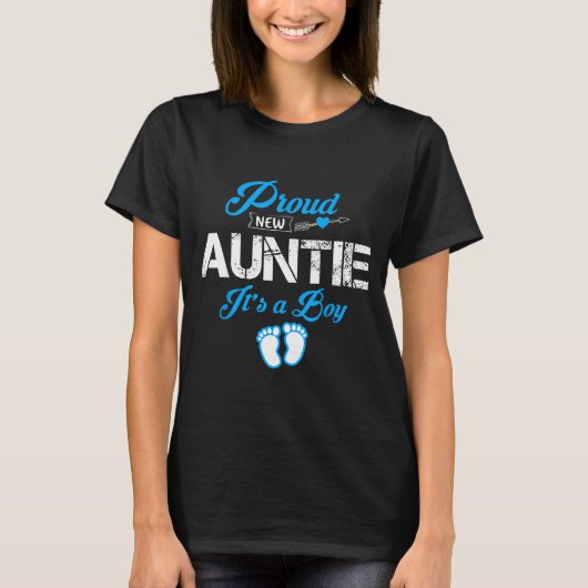 Proud New Auntie It's A Boy Gender Reveal Funny Fa Tシャツ (正面)